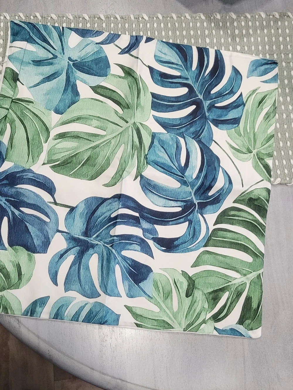 Tropical Monstera Leaf Pillow Cover - Blue & Green